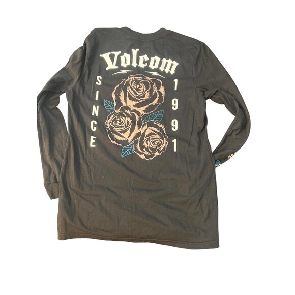 Volcom Long Sleeve Black T-Shirt Tee Rose Graphic Print Arm Design Size Small - Picture 4 of 5